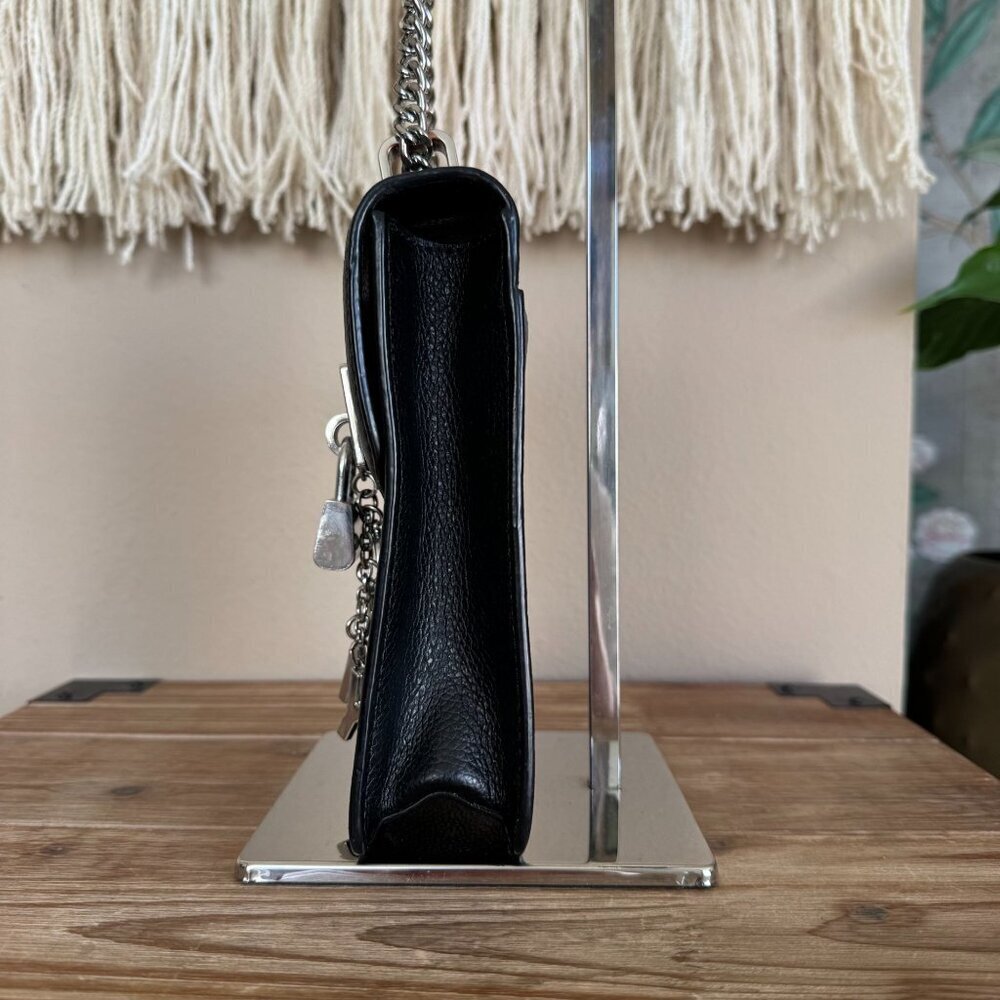 DKNY Elissa Black Pebbled Leather Silver Lock Charm Chain Crossbody Phone  Bag - Picture 11 of 14